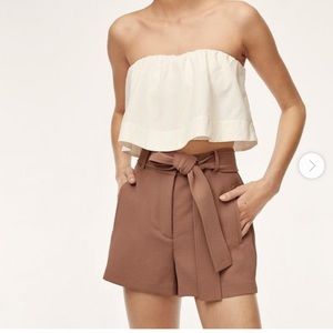 Aritzia High-Waist Tie-Belt Shorts in Brown